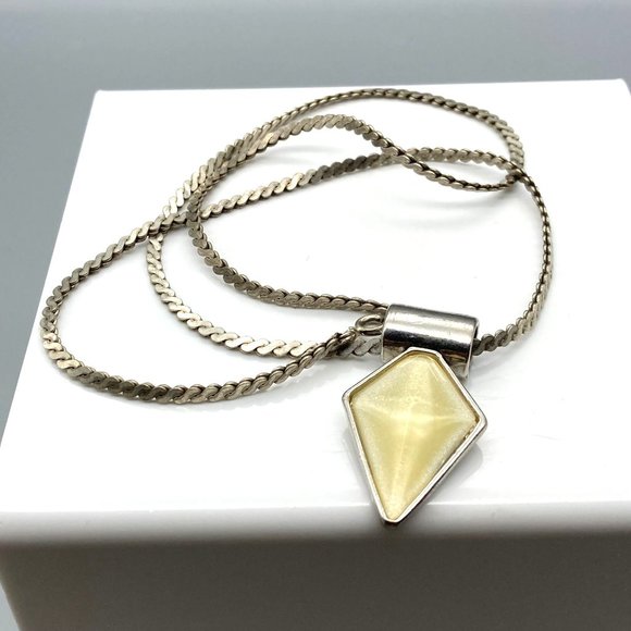 Vintage Dimensional Lucite Pyramid Pendant Necklace, Silver Tone Chain and Bale - Picture 2 of 6